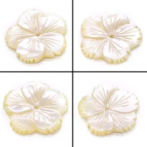 Natural Sea Shell Carved Flower Pendant Mother Of Pearl Iridescent Floral Charm For DIY Jewelry Necklace Making Women Gift
