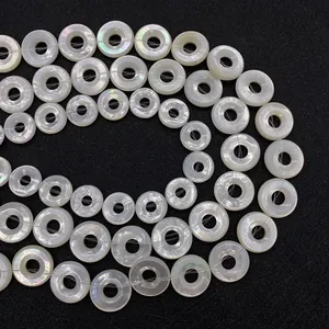 Natural white mother of pearl shell ring beads with rainbow luster for DIY jewelry