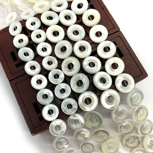 Natural white mother of pearl shell hoop beads for DIY jewelry making and necklace crafts