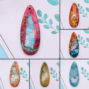 Pendentif en Pierre Impériale Naturelle en Forme de Larme Texture Marbrée Polie Trou Percé DIY Accessoire de Bijoux Pendentif Uniquement