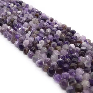 Faceted purple amethyst gemstone beads for DIY jewelry making with natural texture