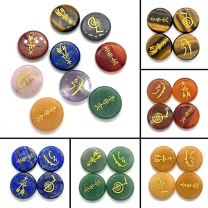 Juego de Piedras de Energía Reiki de Cristal Natural Símbolos Espirituales Grabados en Oro Ágata Amatista Piedras de Curación para Meditación