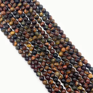Polished 8-10mm mixed tiger eye stone round beads with natural chatoyant effect for DIY jewelry