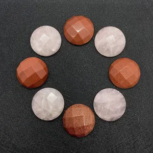 8pcs 25mm round faceted Rose Quartz and Gold Sandstone gemstone cabochons for DIY jewelry