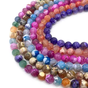 Gepolijste natuurlijke vuuragaat ronde kralen met craquelé patroon voor DIY sieraden