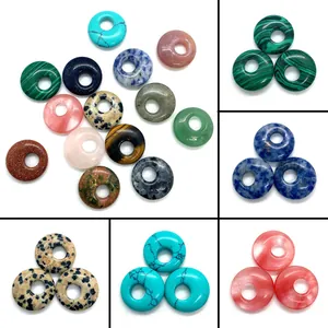 Naturstein Pi Scheibe Anhänger Runde Donut Perlen Für DIY Schmuckherstellung Halsketten Ohrringe Grüner Aventurin Tigerauge Malachit Charms