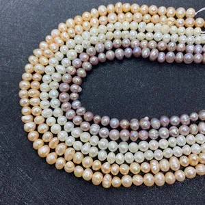 Natural 3-10mm round freshwater pearl strands in white, gold, and purple for DIY jewelry