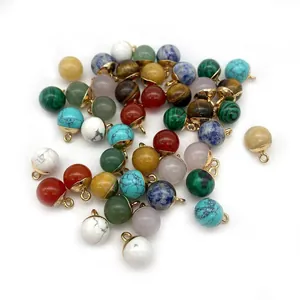 Mixed natural stone ball pendants with gold metal rings for DIY jewelry making
