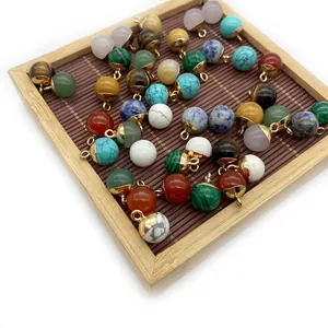 Assorted natural stone ball pendants with gold metal loops for DIY jewelry making