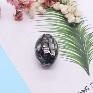 Oval natural abalone shell mosaic beads with iridescent luster for DIY jewelry making
