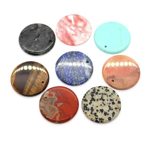 Set of 8 round flat natural stones including tiger eye and lapis for DIY jewelry making