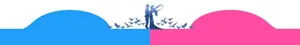Flat vector illustration of a Chinese鵲橋 mythological silhouette on a blue and pink backdrop
