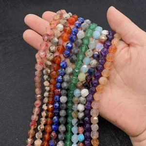 Detailed view of assorted 6-10mm faceted natural gemstone beads for DIY jewelry making