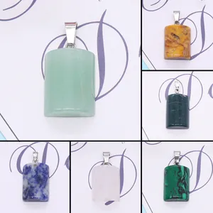 Natural Stone Semi-Cylindrical Pendant For DIY Necklace Jewelry Making Alloy Clasp Malachite Tiger Eye Quartz Stone Accessories