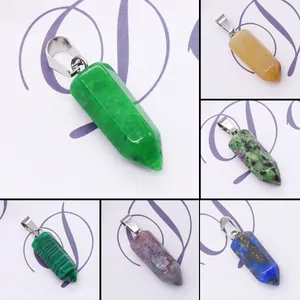 Natuursteen Zeshoekige Kolom Hanger Gepolijst Kristal Kwarts Punt Bedel Voor Doe-het-zelf Sieraden Maken Accessoires