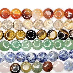 Flat round natural gemstone beads tiger eye and rose quartz flat disc spacers for DIY jewelry