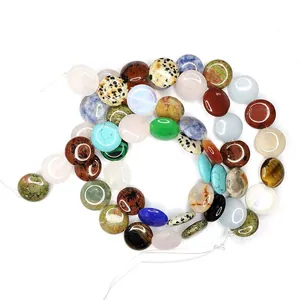 Assorted disc shaped natural stone beads featuring tiger eye and quartz for DIY jewelry
