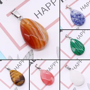 Gefacetteerde Waterdruppel Natuursteen Hangers Voor DIY Ketting Sieraden Maken Accessoires Met Metalen Borg Gepolijste Edelsteen Hanger