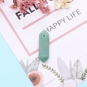 Pendentif hexagonal en pierre naturelle verte polie pour collier DIY avec perçage
