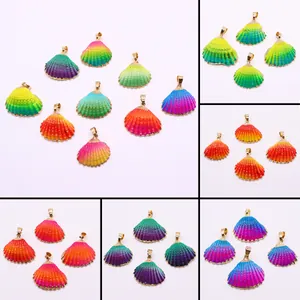 Natural Scallop Shell Pendants Gradient Color Electroplated Gold Edge DIY Jewelry Making Accessories For Necklace Handmade Crafts