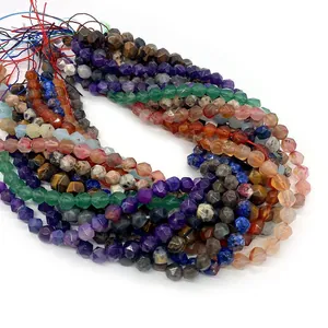 Faceted natural stone beads in mixed colors for DIY jewelry making with polished finish