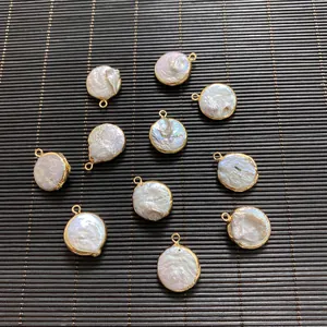 Natuurlijke Zoetwater Barok Zoetwaterparel Hanger Met Vergulde Rand Onregelmatige Ronde Bedels Voor DIY Sieraden Maken
