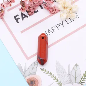 Pendentif prisme hexagonal en jaspe rouge pierre naturelle pour collier DIY bijoux