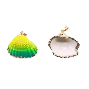 Natural seashell pendant with gradient colors and gold plated edges for DIY jewelry making