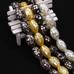 Natürliche ovale Muschelperlen für DIY-Schmuck in Elfenbein, Gelb und Grau