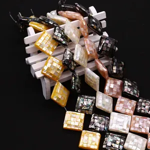 Natural sea shell mosaic square beads for DIY jewelry making in multiple colors