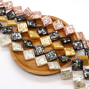 Natural sea shell mosaic square beads in mixed colors for DIY jewelry necklaces