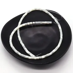Natural white cylindrical shell beads strand with iridescent pearl luster for DIY jewelry