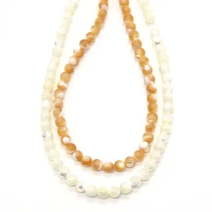 Natural seashell round beads in orange and iridescent white for DIY necklace making