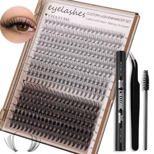 Professional DIY Eyelash Extension Cluster D Curl Natural 3D Synthetic Fiber Clusters Bond And Seal Waterproof Biotin Vitamin E Tweezers Spoolie Lash For Women Makeup
