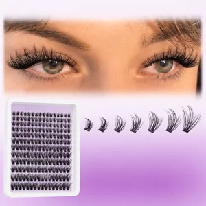 Detailed view of 192 lash clusters with 8-16mm lengths and eye closeup effect