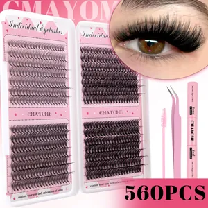 Kit d'extension de cils 560 grappes avec pince rose, brosse, colle bond et seal