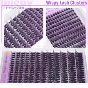 Detailed view of 192 wispy lash clusters arranged on a professional purple tray