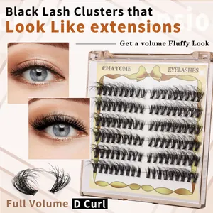 Macro shot of D Curl black lash clusters showing full volume and fluffy extension effect