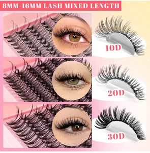 Detail van 8-16mm cluster wimperverlenging set met 10D 20D 30D volume en dichtheid