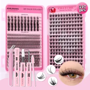 Kit de extensión de pestañas DIY con pegamento, pinzas y 547 piezas en envase rosa
