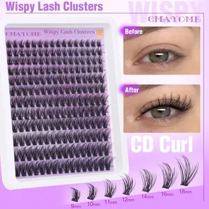 Detail of 192pcs lash clusters showing CD curl variety and 9-18mm length specifications