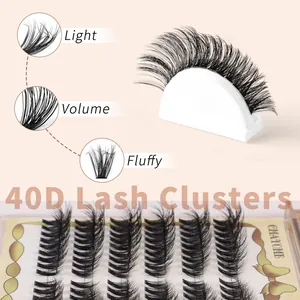 Detailed side view of 40D fluffy lash clusters with high curl and sharp tapered tips