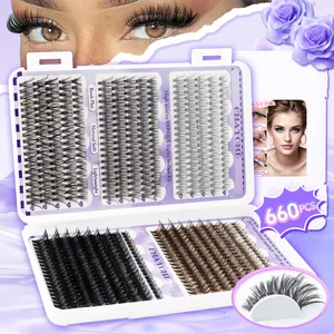 660pcs DIY cluster eyelash extensions set in black and brown, 10-18mm mix lengths
