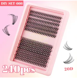 Detail van DIY 20D wimperextensionset met hoge dichtheid, 240 stuks van 8 mm tot 16 mm