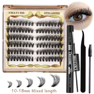 DIY eyelash extension kit with 10-18mm cluster lashes, dual-end bond and seal glue