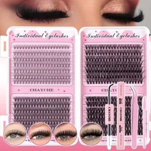 Kit d'extension de cils DIY avec 484 clusters colle pince et brosse pour un look volumineux