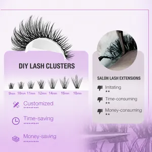 Detail view of 192 individual lash clusters with lengths from 9mm to 18mm in D-curl