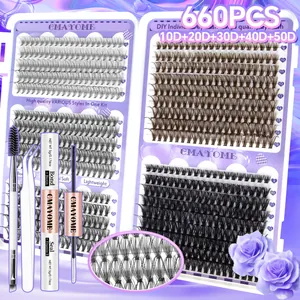660pcs DIY lash extension kit with D-curl clusters tweezers and bond and seal glue set
