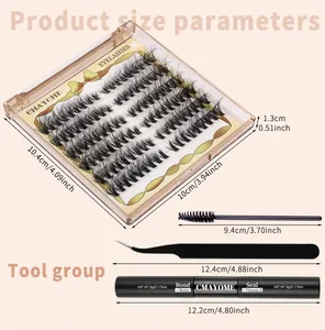 Detailed size specifications for 484 clusters lash extension kit with Bond and Seal tool
