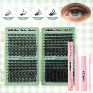 DIY Eyelash Extension Kit with 30D-60D clusters and pink tools for bold volume